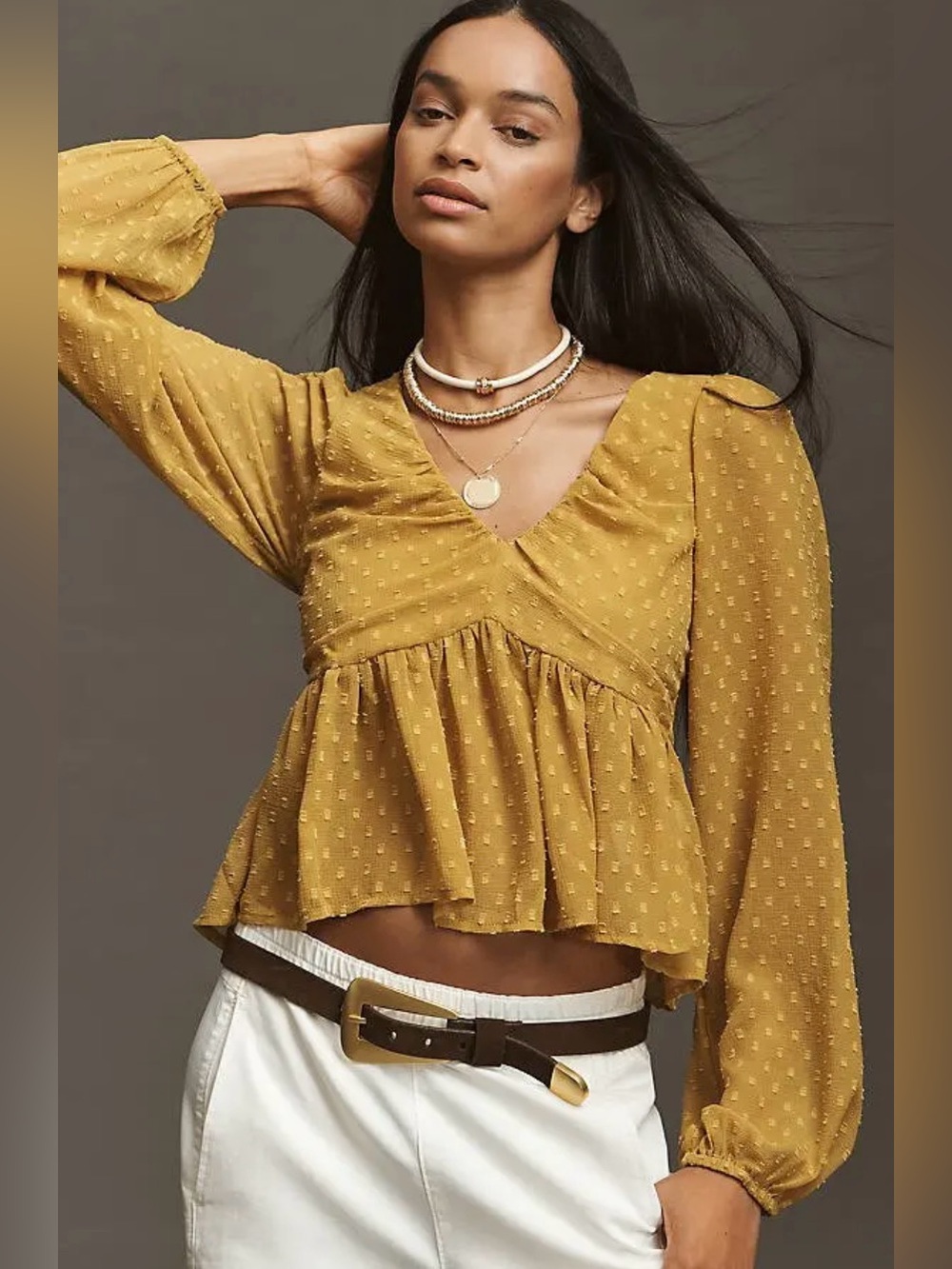 BNWT Anthropologie Peplum Blouse Harvest Gold Size Small